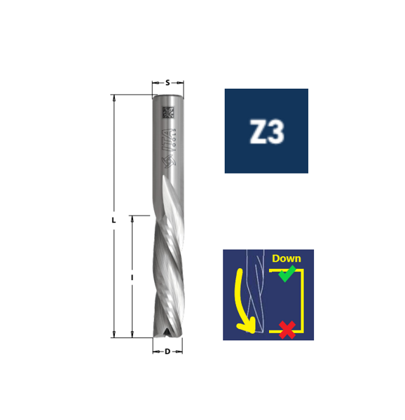 Z=3 Downcut Spirālfrēze