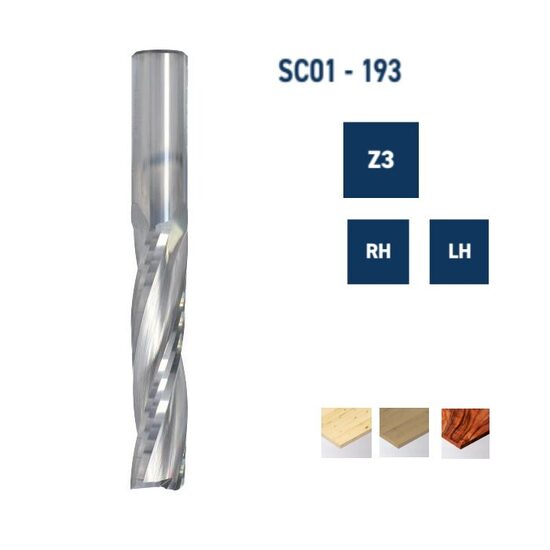 SC01 Spirālfrēze UpCut, Z=3, ( RH vai LH ) Wood
