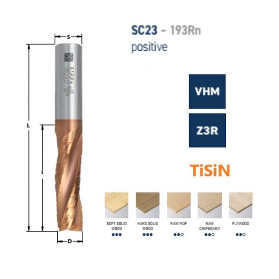 SC23 Spirālfrēze Z3 TiSiN Coating, UpCut , Chipbreacker