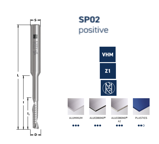 SP02 spirālfrēze ALU Z1 Upcut