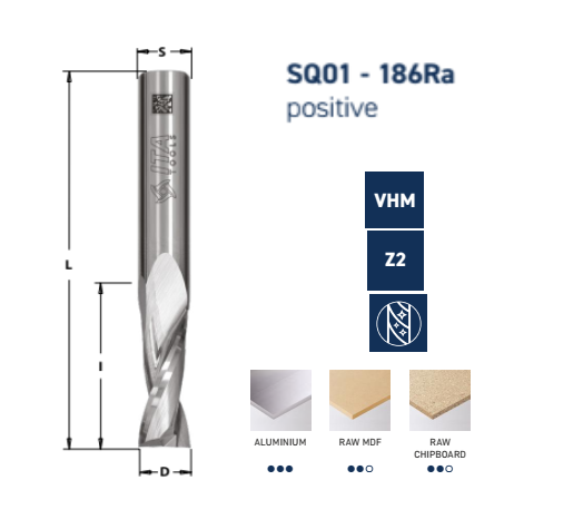 SQ01 Spirālfrēze , ALU, Z2 Upcut