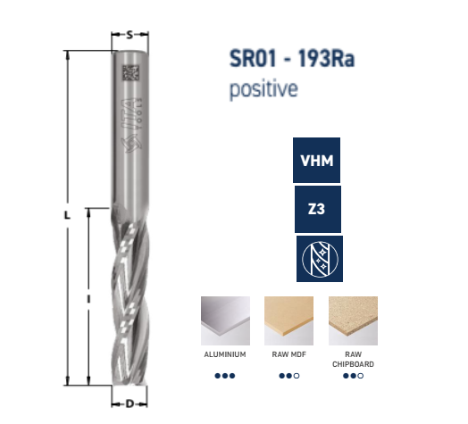 SR01 Spirālfrēze ALU PLASTIC Z3 Upcut Finish 