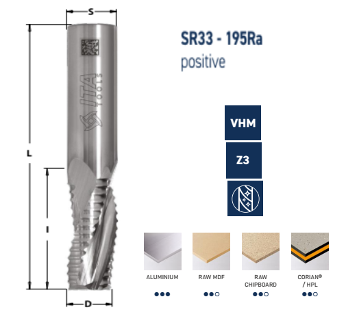 SR33 Spirālfrēze ALU Rupjā Z3 Upcut