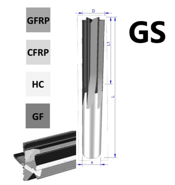 Spirālfrēze kompozīta Typ: GS, multi cut geometry
